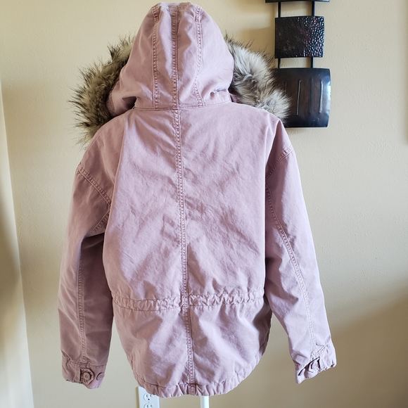 American Eagle military style parka faux fur hood mauve dusty rose medium crop - Picture 9 of 14